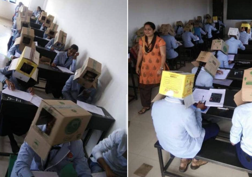 Индийским студентам надели на головы коробки