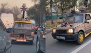Необычный автомобиль засняли на улицах Алматы: "Едет на дровах?"