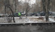 Деревья поливают в снежную погоду в Алматы