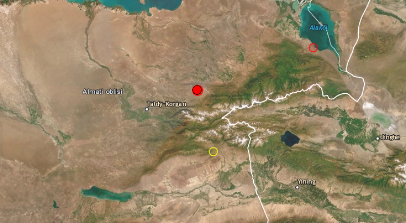 Эпицентр землятресения находился в 300 километрах от Алматы. © emsc-csem.org