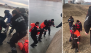 Спасение провалившегося под лед велосипедиста сняли на видео в Атырау