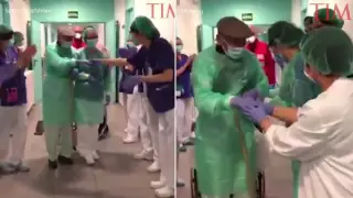Трогательное прощание врачей с 93-летним выздоровевшим испанцем попало на видео