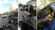 Видео потасовки мотоциклиста и водителя "Нивы" обсуждают в Сети