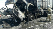 Мусоровоз сгорел в Усть-Каменогорске: пострадал водитель