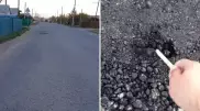 Житель Уральска палочкой от мороженого расковырял новый асфальт