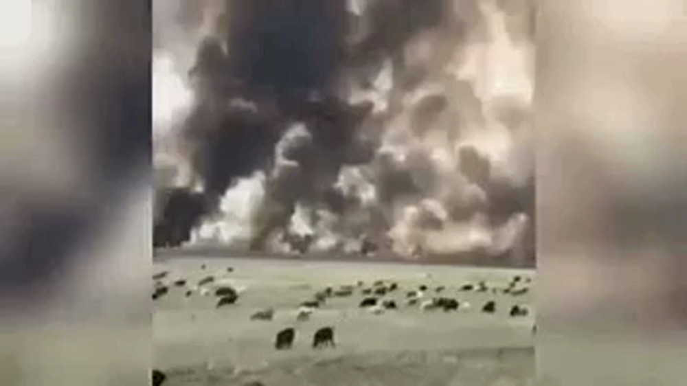 Крупный степной пожар сняли на видео в Актюбинской области