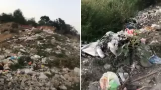 Заваленный мусором берег реки сняли на видео под Алматы