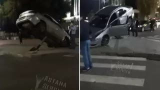 Авто "залезло" на светофор в Нур-Султане