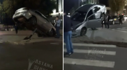 Авто "залезло" на светофор в Нур-Султане