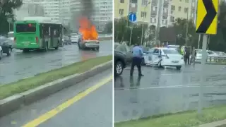 Горящее авто протаранило патруль в Алматы: погиб водитель