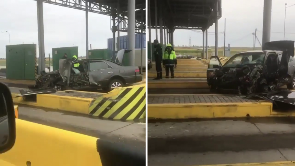 Авто врезалось в бетонное ограждение у терминала на Капчагайской трассе