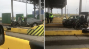 Авто врезалось в бетонное ограждение у терминала на Капчагайской трассе
