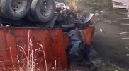 КамАЗ упал в канал после ДТП по Талгарской трассе