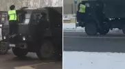 КамАЗ "прокатил" полицейского на кабине в Нур-Султане