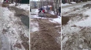 Укладку брусчатки в снег засняли на видео в Уральске