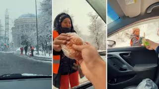 "Жүрегім ләззат алды". Блогер аязда қар тазалаушыларға сусын мен бәліш таратты