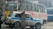 Полицейский на авто врезался в трамвай в Усть-Каменогорске