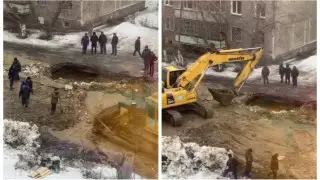 Огромный провал образовался прямо посреди улицы в Петропавловске