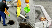 Горящая вода из ливневки в Костанае удивила Казнет