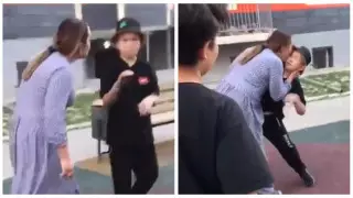 Нападение странной женщины засняли во дворе Алматы