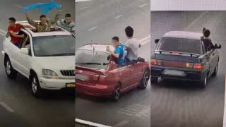Кортеж с высунувшимися из окон парнями попал на видео в Атырау