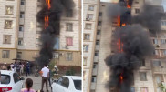 Пожар в многоэтажке Шымкента попал на видео