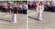 Учительница исполнила танец живота перед детьми на линейке 1 сентября