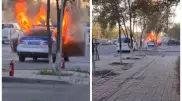 Видео полыхающего полицейского автомобиля появилось в Сети