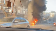 Очевидцы сняли на видео горевшее авто в центре Алматы