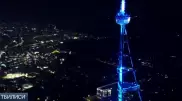 Телебашня в Тбилиси окрасилась в цвета флага Казахстана