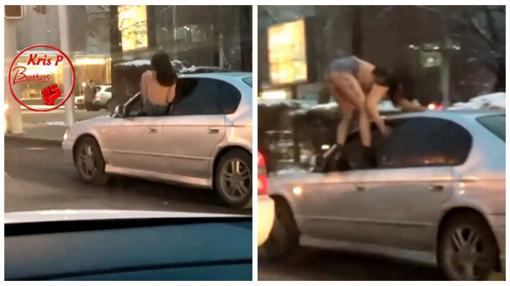 Полуголая девушка вылезла из движущегося авто в центре Алматы