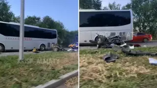 Водитель Mitsubishi чудом выжил в страшном ДТП близ Алматы