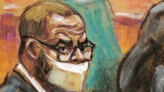 R. Kelly во время судебного разбирательства. Зарисовке зала суда в Нью-Йорке / Reuters