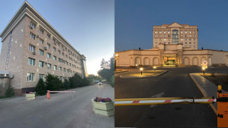 Здание акимата Алматинской области (слева) и здание казино (справа)