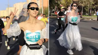 "Побег невесты". Что известно о девушке в свадебном платье на марафоне в Алматы