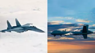 Российский Су-27 столкнулся с американским БПЛА над Черным морем