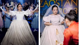 "В Казахстане такого не было". Свадебное платье-торт удивило пользователей сети