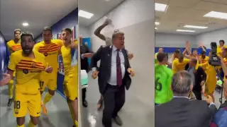 Забыл про костюм: президент "Барселоны" поучаствовал в "безумии" в раздевалке