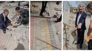 Акиму Караганды приходится лично показывать строителям, как укладывать брусчатку