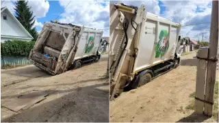 Застрял в текстурах. Дороги в Актобе показали на примере с мусоровозом