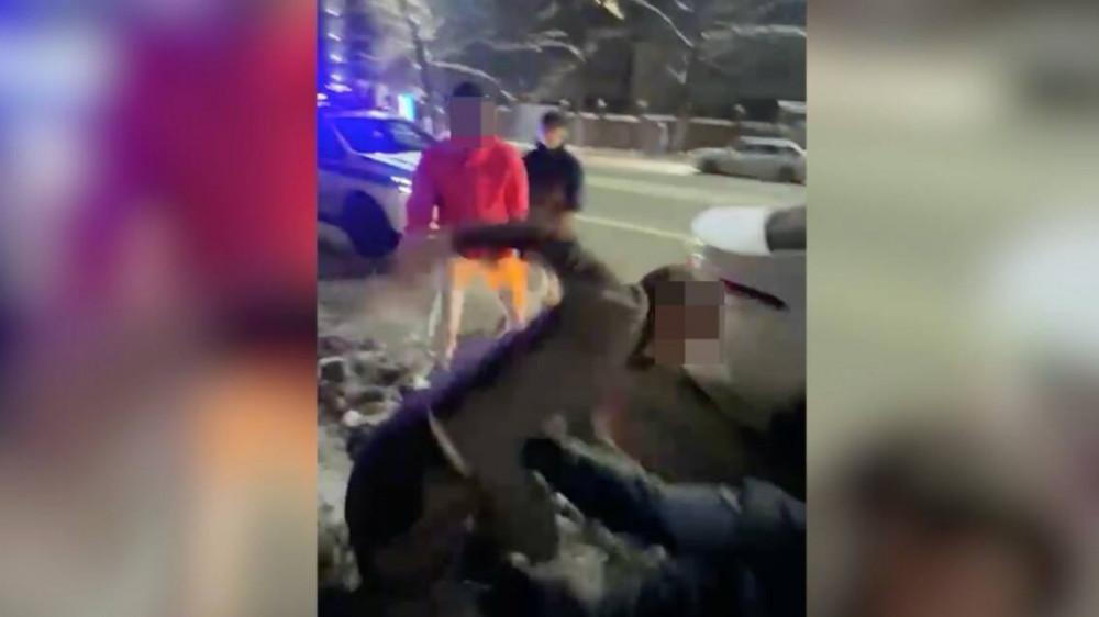 Нападение на полицейских сняли на видео в Алматы