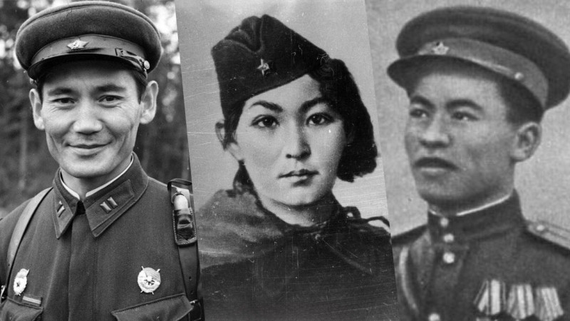 Бауыржан Момышулы, Алия Молдагулова, Рахимжан Кошкарбаев. Фото: e-history.kz