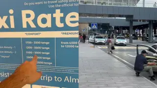 Табло с тарифами на такси в новом терминале аэропорта Алматы вызвало споры в сети