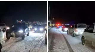 Первый снег в Карагандинской области: затор из 500 машин попал на видео