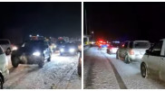 Первый снег в Карагандинской области: затор из 500 машин попал на видео