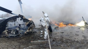 Появились кадры с места крушения вертолета в Актюбинской области