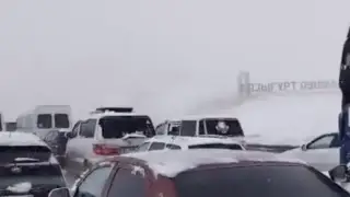 Сильный снегопад парализовал движение на трассах на юге Казахстана