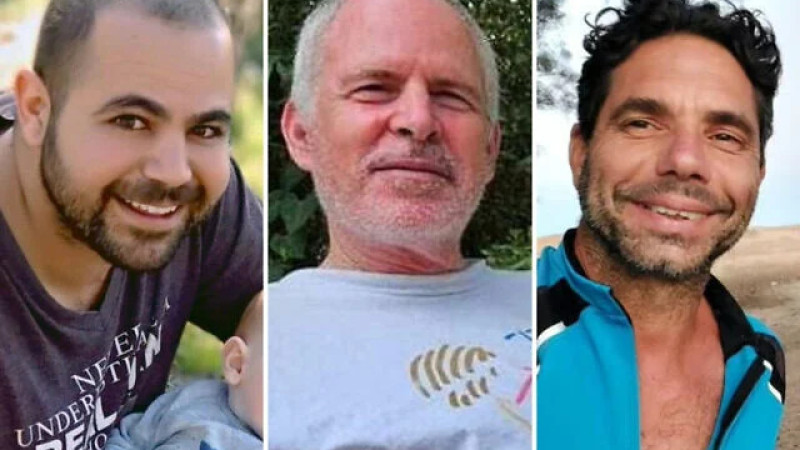 Освобожденные израильские заложники Ярден Бибас, Кит Сигаль и  Офер Кальдерон. ©️ Times of Israel