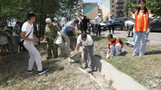 Жители, артисты и общественники вместе провели уборку двора в Алматы