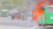 Горящий пассажирский автобус попал на видео в Алматы